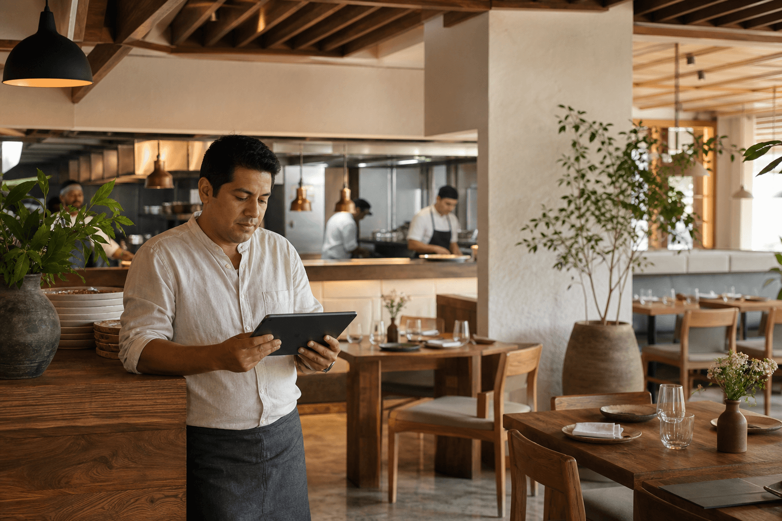 Administrador revisando la operación del restaurante